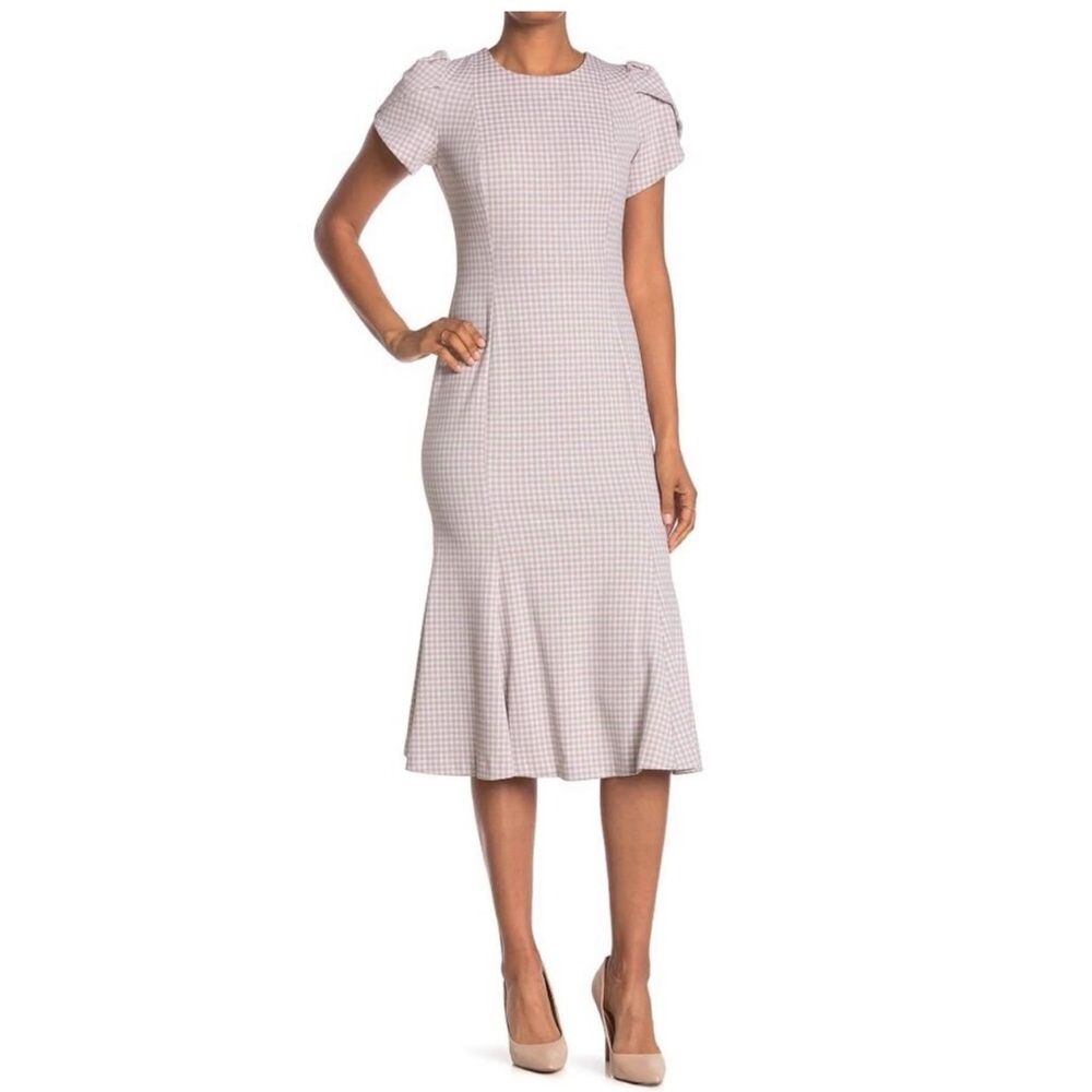 🤎Calvin Klein Cream Checkered Midi Dress Size 6